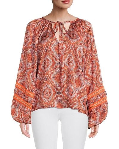 Ramy Brook Dailey Paisley Peasant Top - Red