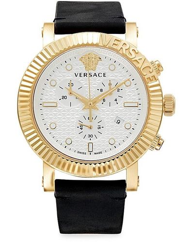 Versace 45mm Two Tone Stainless Steel & Leather Strap Watch - Multicolour