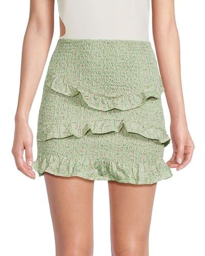 7021 Floral Shirred Ruffle Mini Skirt - Green