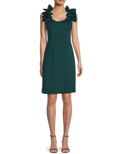 Donna Ricco Ruffle Shoulder Mini Sheath Dress - Green