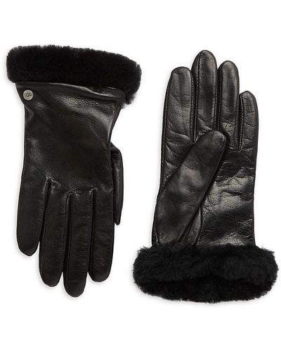 UGG Shearling-Trim Leather Gloves - Black