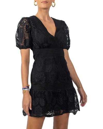 Akalia Pia Puff Sleeve Lace Mini Dress - Black