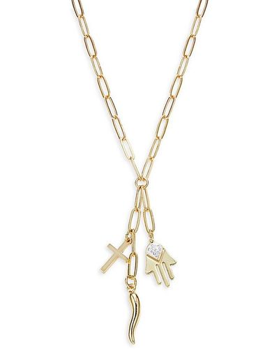Ava & Aiden 14k Goldplated Cross Hamsa Charm Necklace - Metallic