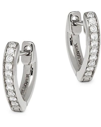 Nephora 14k White Gold & Diamond Heart Huggie Earrings - Metallic