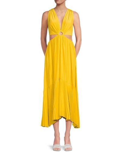 Ramy Brook Hatyie Pleated Cut Out Midi Dress - Yellow