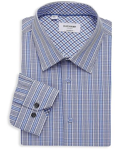 Duchamp Tailored-fit Checked Dress Shirt - Blue