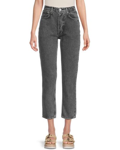 Rag & Bone Nina Mid Rise Faded Cropped Jeans - Grey