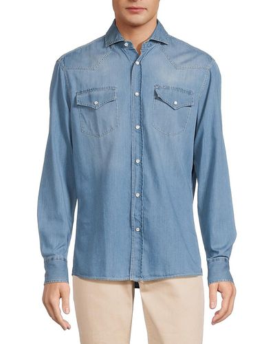Brunello Cucinelli Easy Fit Chambray Western Shirt - Blue