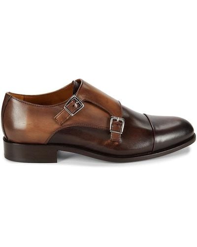 Saks Fifth Avenue Leather Double Monk Strap Loafers - Brown