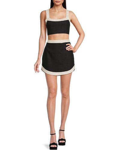 Avec Les Filles 2-Piece Linen Blend Top & Skirt Set - Black