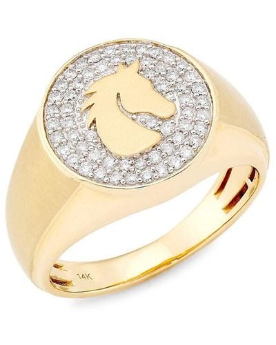 Saks Fifth Avenue 14k Yellow Gold & 0.40 Tcw Diamond Signet Ring - Metallic