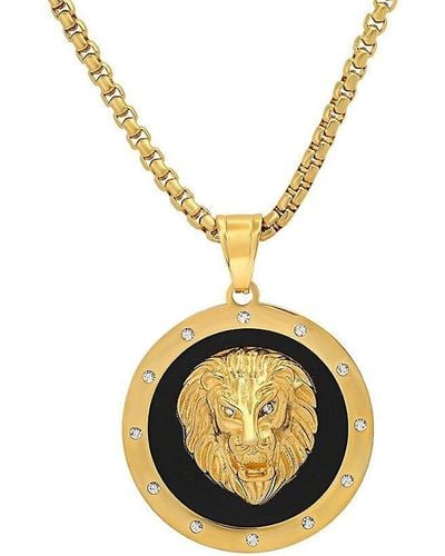Anthony Jacobs 18k Goldplated Stainless Steel, Simulated Diamond & Enamel Lion Head Pendant Necklace - Metallic