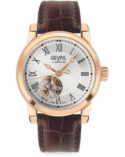Gevril Madison Swiss Automatic Stainless Steel & Leather Strap Watch - Multicolor