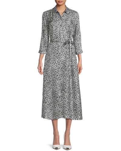 J.McLaughlin Paloma Leopard Print Silk Blend Shirtdress - Grey