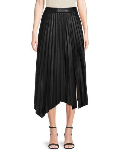 Elie Tahari Faux Leather Pleated Skirt - Black
