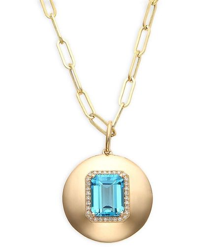 Effy 14K, Topaz & Diamond Pendant Necklace - Blue