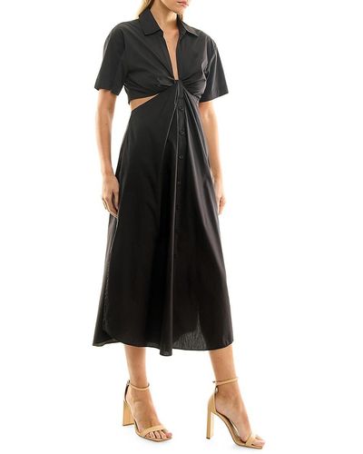Nicole Miller Spread Collar Cutout Side Slit Midi Dress - Black