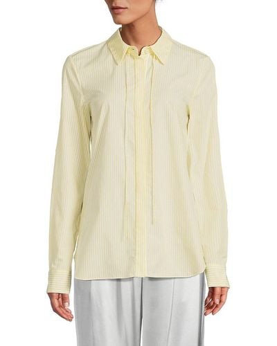 Adam Lippes Striped Drawstring High Low Shirt - White