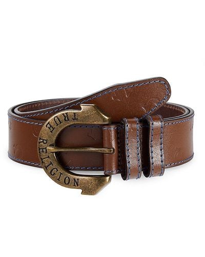 True Religion Horseshoe Logo Leather Belt - Natural