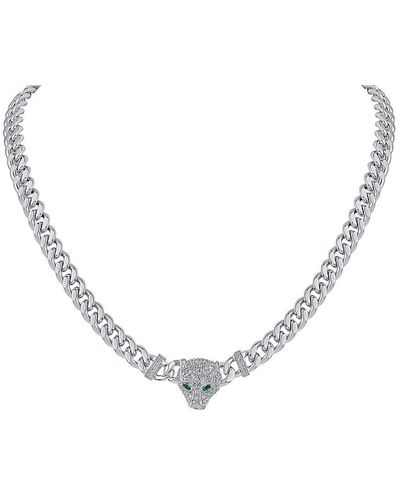 CZ by Kenneth Jay Lane Look Of Real Rhodium Plated & Cubic Zirconia Panther Head Chain Necklace - Metallic