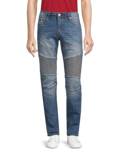 True Religion Rocco Moto Relaxed Skinny Jeans - Blue