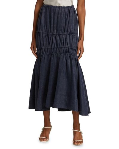 Brock Collection Susanna Linen Denim Midi Skirt - Blue