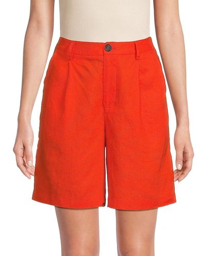 Saks Fifth Avenue High Rise 100% Linen Shorts - Red