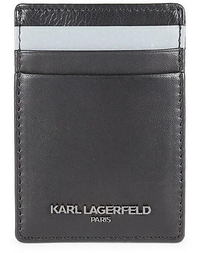 Karl Lagerfeld Logo Leather Card Case - Gray