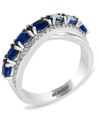 Effy 14k White Gold, Natural Sapphire & Diamond Ring/size 7 - Multicolour