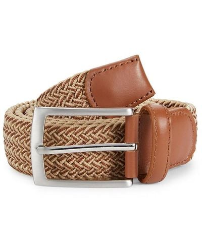 W. Kleinberg Leather Back Stripe Woven Belt - Brown