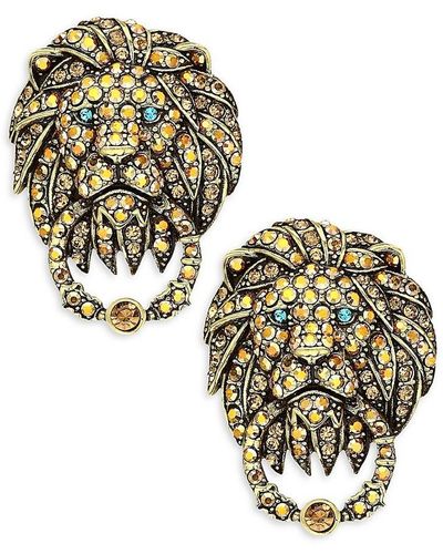 Heidi Daus Rhinestone & Crystal Lion Door Knocker Earrings - Brown