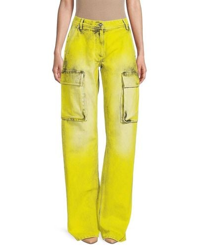 Versace High Rise Acid Wash Cargo Jeans - Yellow