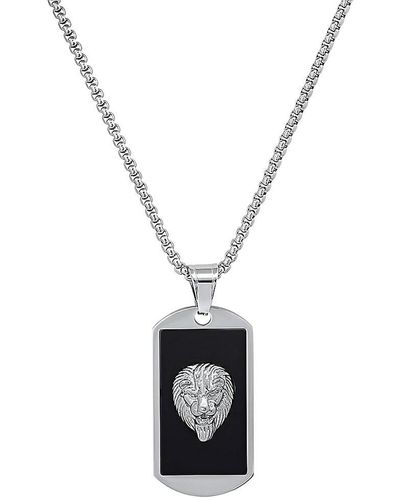 Anthony Jacobs Lion's Head Dog Tag Pendant Necklace - White
