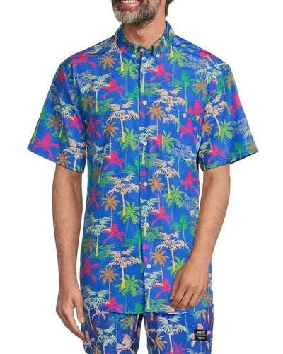 Wesc Short Sleeve Palm Tree Button Down Shirt - Blue