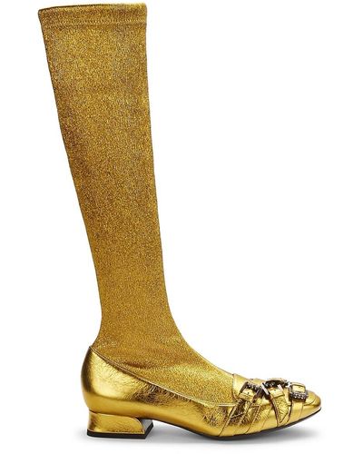 Bottega Veneta Loafer Leather Knee High Sock Boots - Yellow