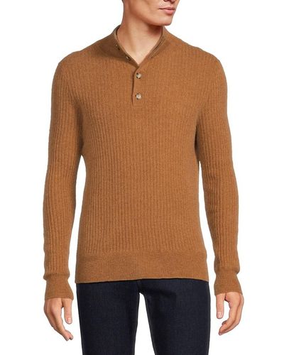 Saks Fifth Avenue Saks Fifth Avenue 100% Cashmere Henley Sweater - Brown