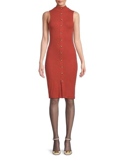ATM Button Front Knit Dress - Red