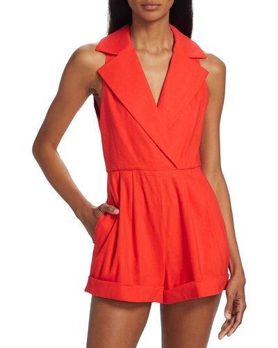 Alice + Olivia Meritt Linen Blend Shirt Romper - Red