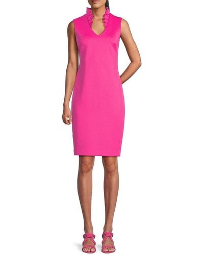 Calvin Klein V Neck Ruffle Sheath Dress - Pink