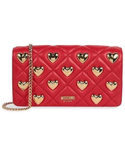 Moschino Heart Leather Chain Shoulder Bag - Red