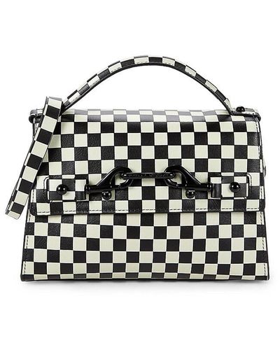 Rebecca Minkoff Lou Chessboard Print Leather Top Handle Bag - Black