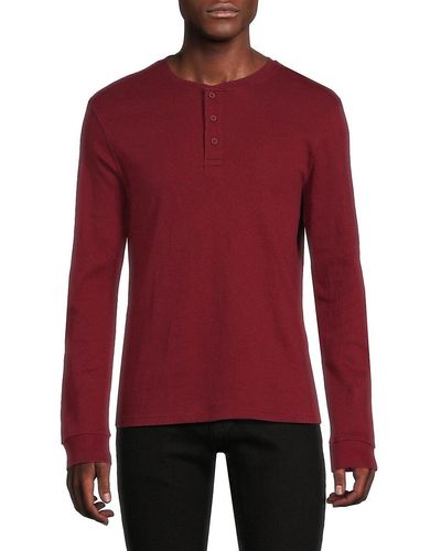 Saks Fifth Avenue Long Sleeve Henley - Red