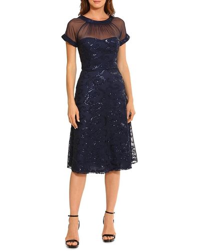 Maggy London Sequin Illusion A Line Dress - Blue