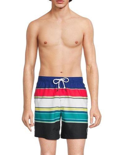 Original Penguin Striped Drawstring Swim Shorts - Blue