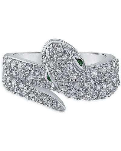 CZ by Kenneth Jay Lane Rhodium Plated & Cubic Zirconia Snake Ring - Gray