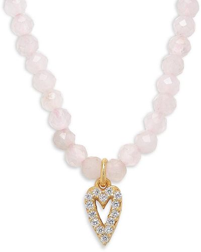Argento Vivo 18k Goldplated Sterling Silver, Cubic Zirconia & Rose Quartz Beaded Necklace - White