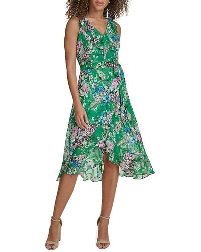 Kensie Floral Wrap Knee Length Dress - Green
