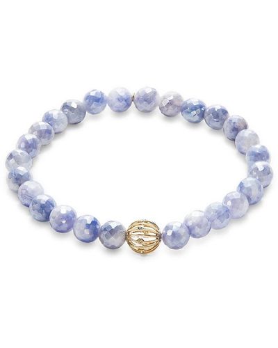 Sydney Evan 14K, Moonstone & Diamond Ball Pendant Beaded Bracelet - Blue