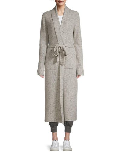 TAHARI 100% Cashmere Belted Hooded Cardigan Robe 34 SPA Length in Charcoal  sz M