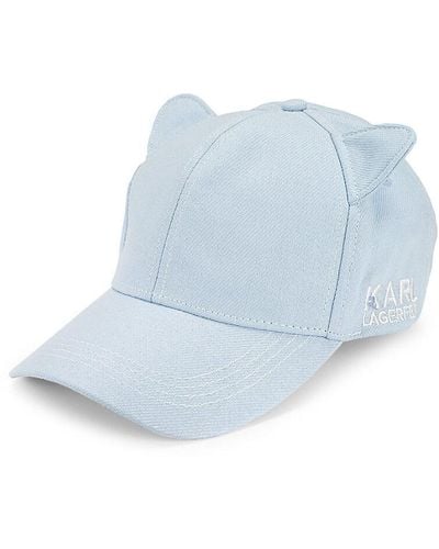 Karl Lagerfeld Exposed Seam Linen Blend Baseball Cap - Blue